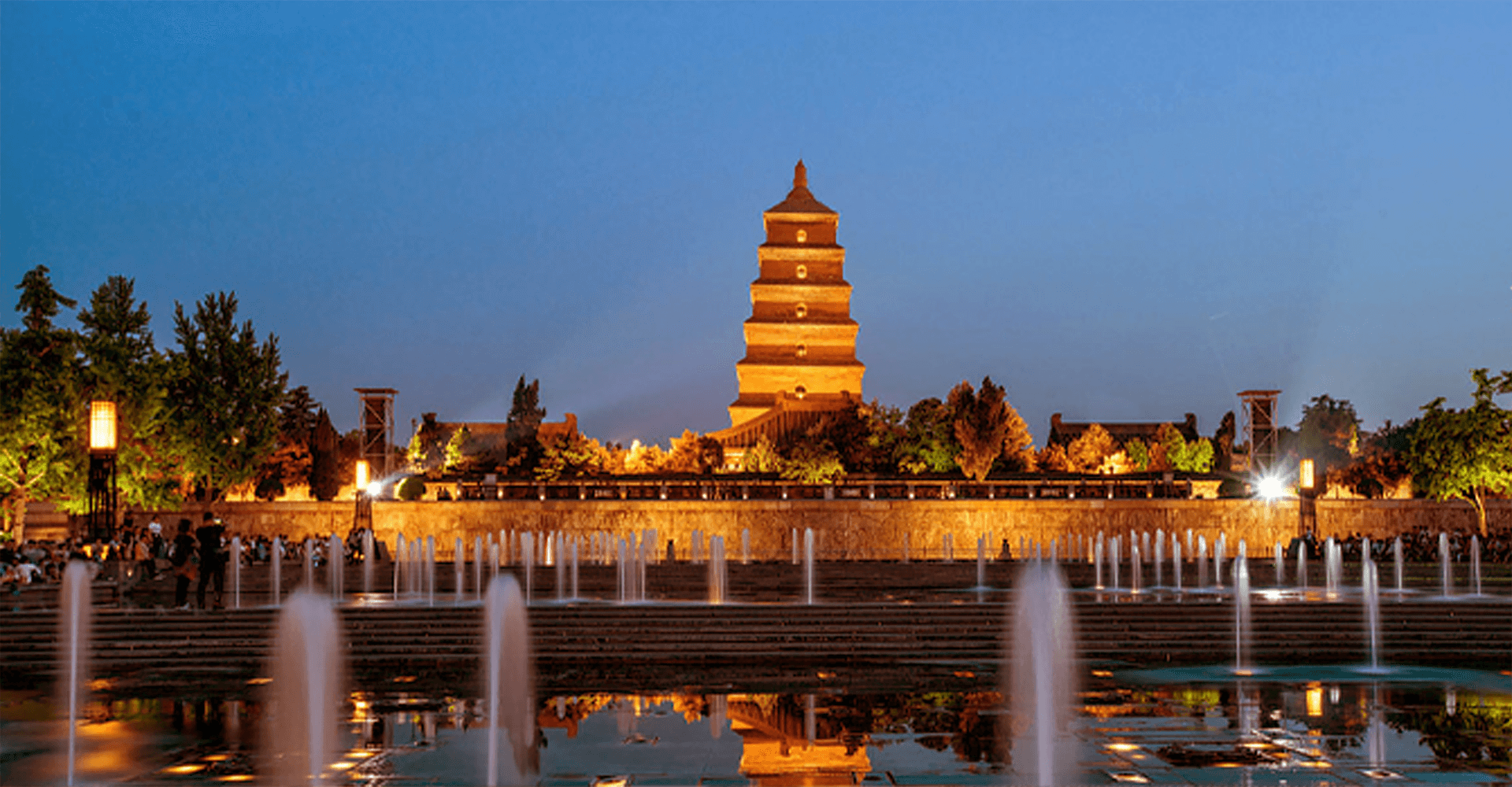Giant Wild Goose Pagoda at night in Xi'an